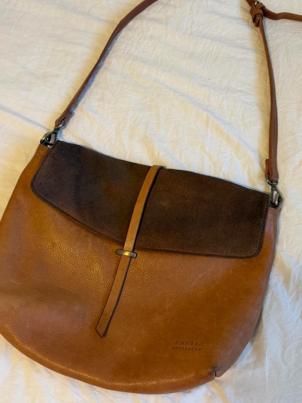 Two-Tone Brown Leather & Suede Shoulder Bag